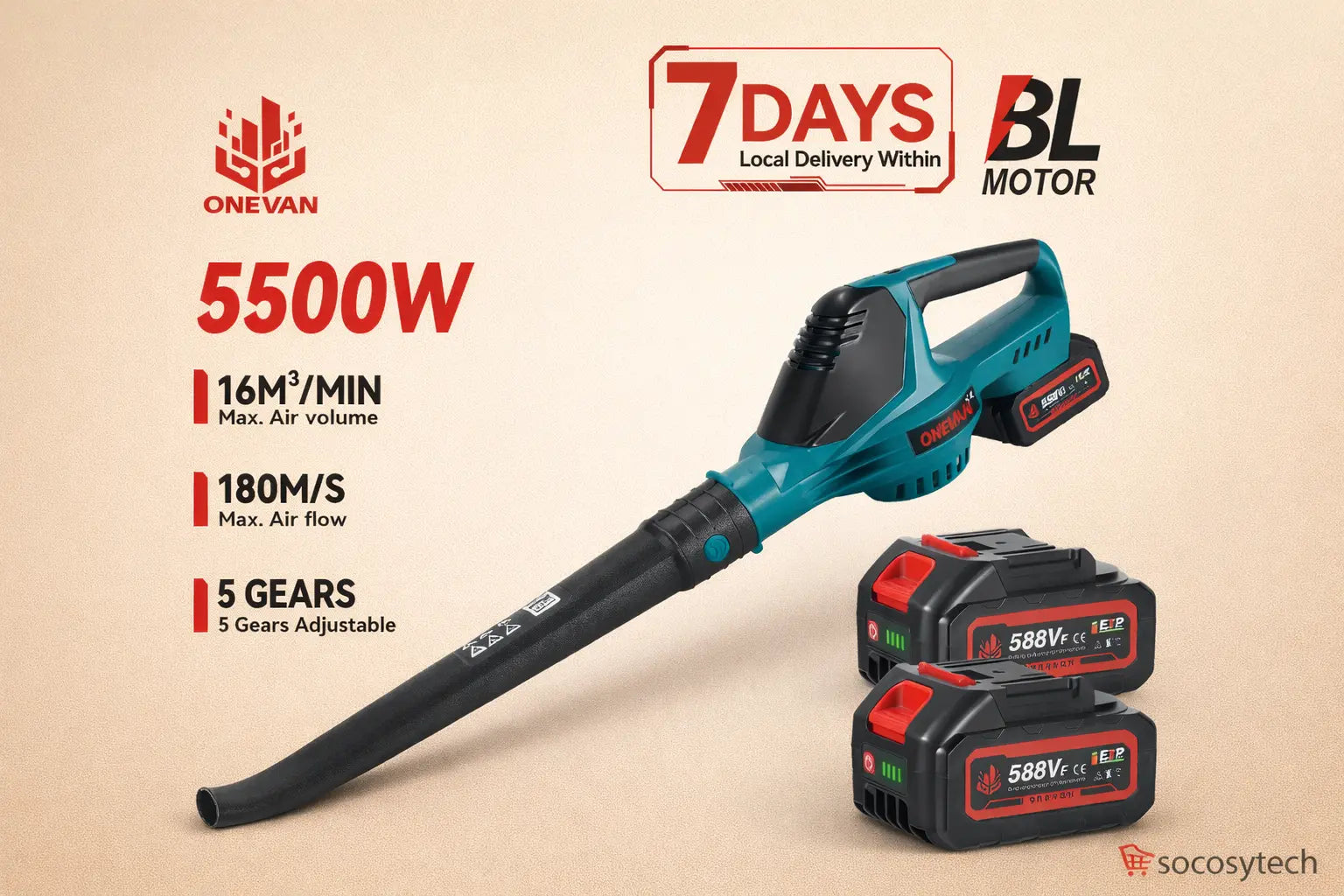 Souffleur Électrique Sans Fil Brushless 5500W – Compatible Batteries Makita 18V | ONEVAN Socosytech