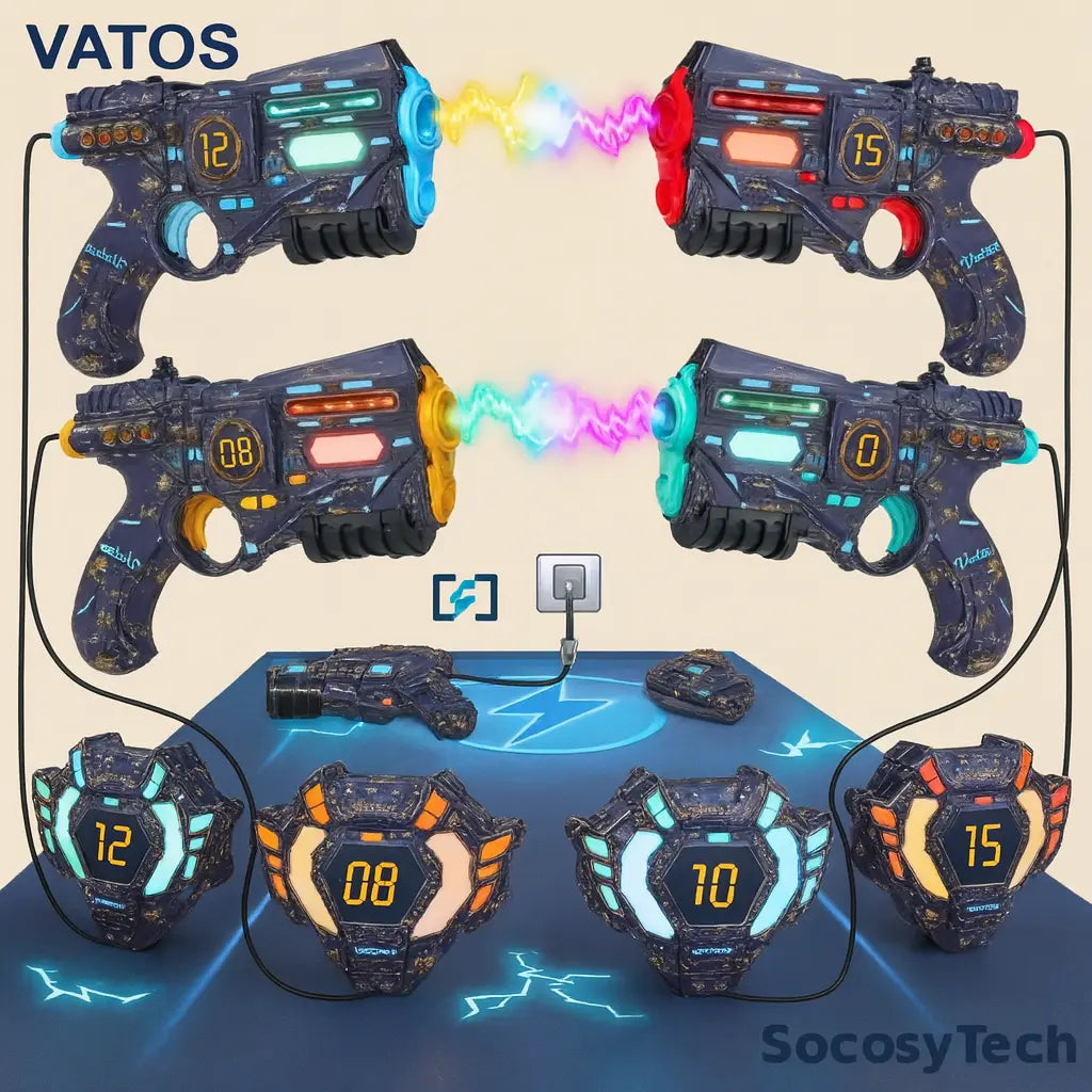 Laser Tag Infrarouge Rechargeable x4 – Pack 4 Pistolets & Gilets Connectés | VATOS Socosytech