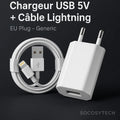 Chargeur USB 5V + Câble Lightning – EU Plug – Generic - Socosytech
