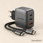 Chargeur GaN 70W Triple Port USB-C / USB-A – Vention Socosytech