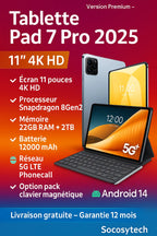 Tablette Pad 7 Pro 2025–11" 4K • Snapdragon 8 Gen 2 • 22 Go de RAM + 2 To • Android 14 - Socosytech