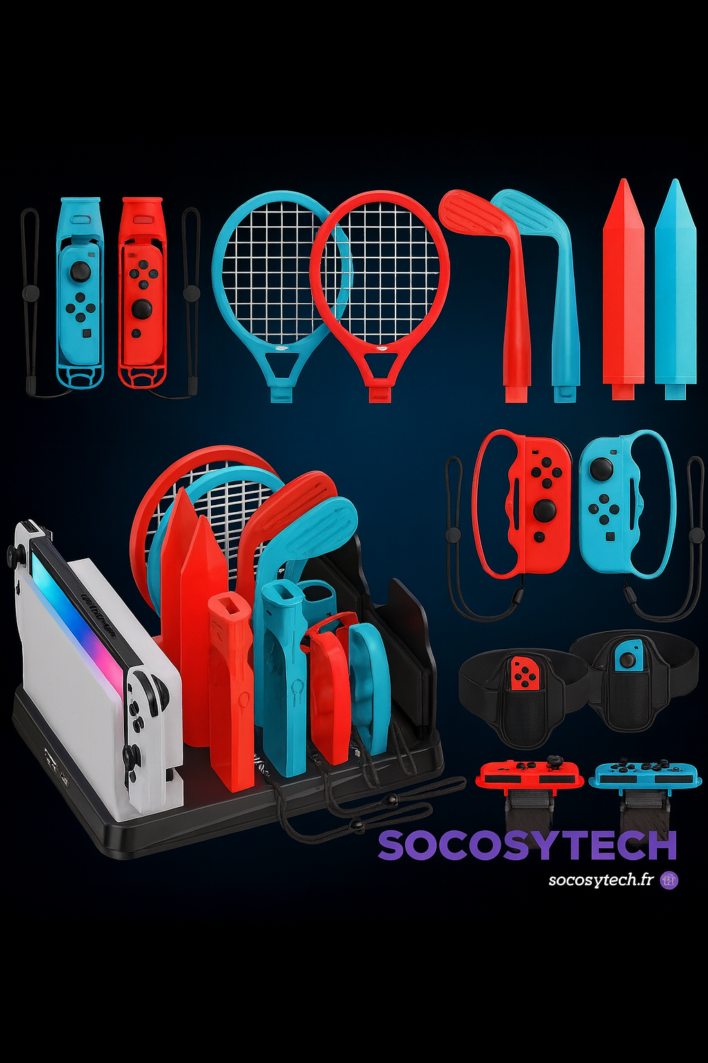 Kit Accessoires 15-en-1 Switch / Switch OLED – Set Sports + Station de Rangement – OIVO