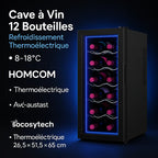 Cave à Vin 12 Bouteilles – Refroidissement Thermoélectrique 8–18 °C – HOMCOM - Socosytech