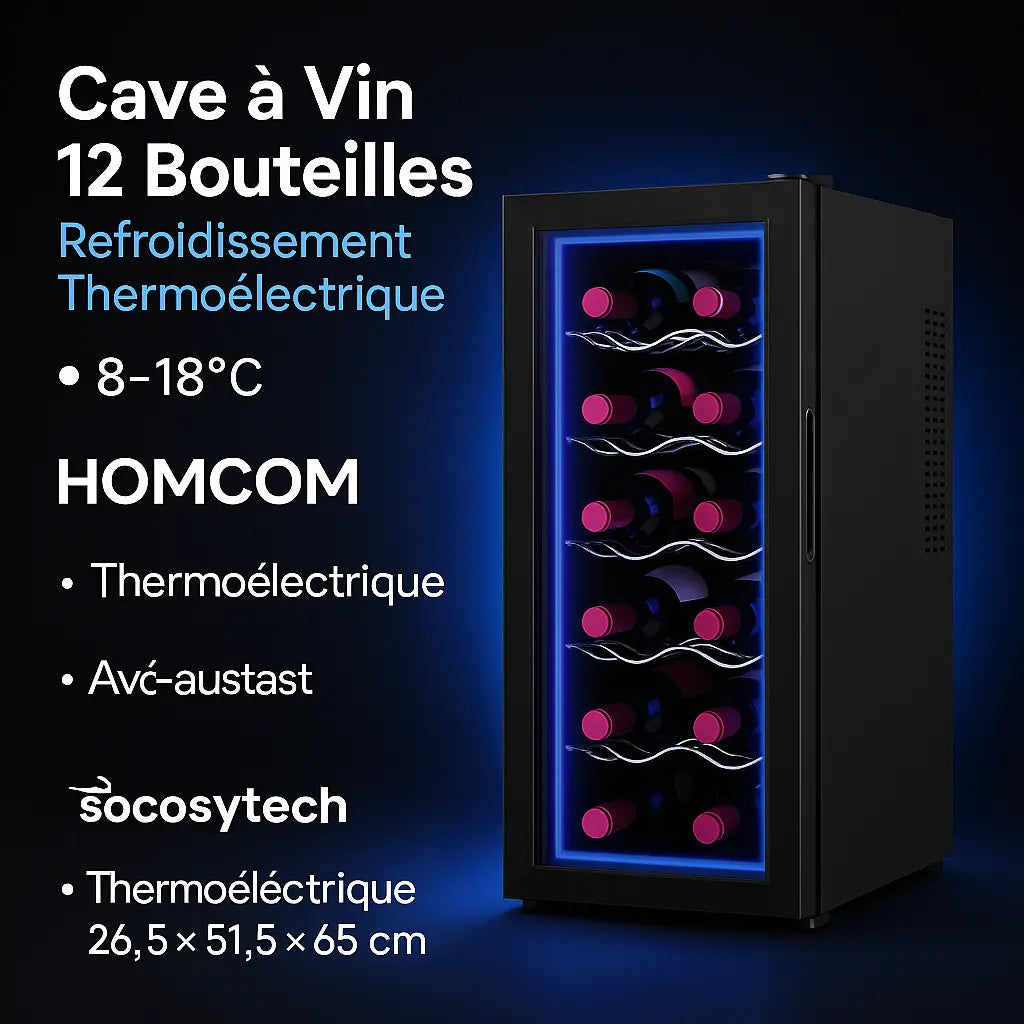 Cave à Vin 12 Bouteilles – Refroidissement Thermoélectrique 8–18 °C – HOMCOM - Socosytech