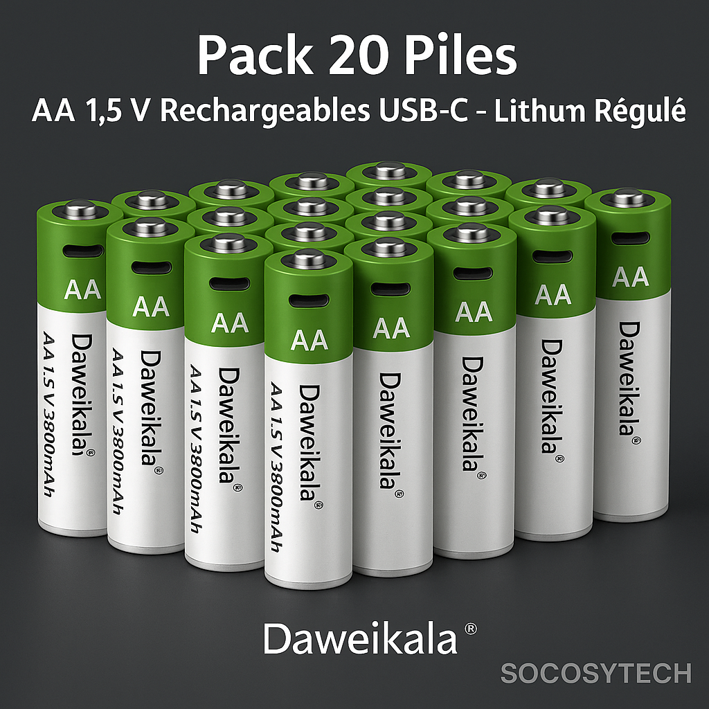 Piles AA 1.5V Rechargeables USB – Lithium Régulé – Charge Rapide (Daweikala)