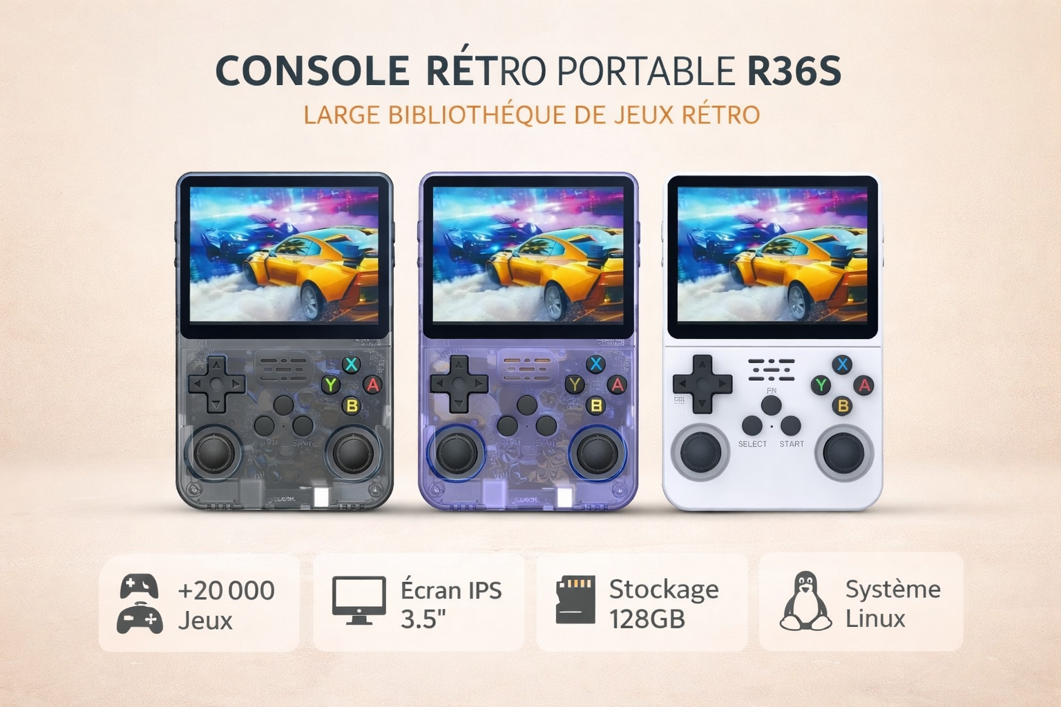Console Rétro Portable R36S 128GB – 20 000 Jeux & Écran IPS 3.5" | ZUIDID