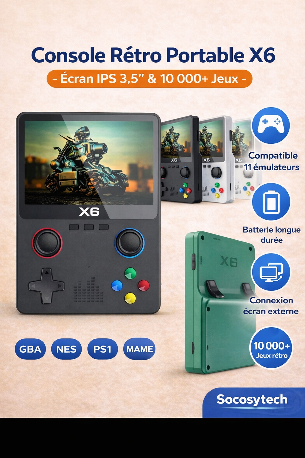 Console Rétro Portable X6 – Écran IPS 3,5” | 10 000+ Jeux Classiques