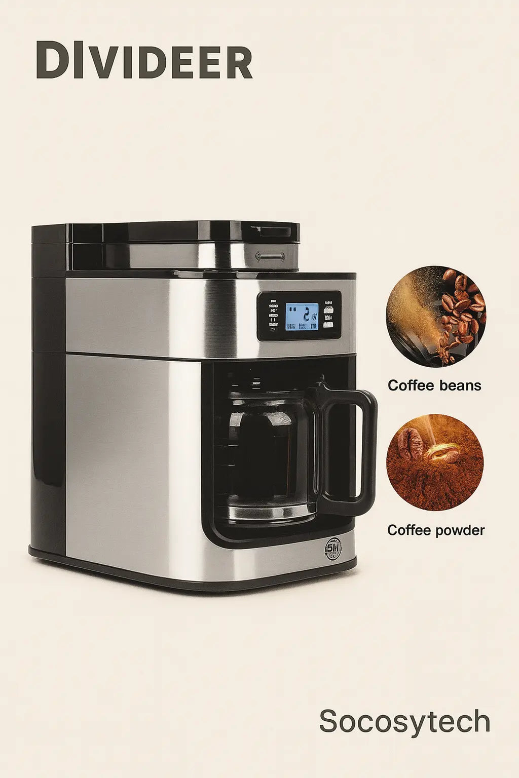 Machine à Café Filtre avec Broyeur Intégré 1000W–DIVIDEER Socosytech